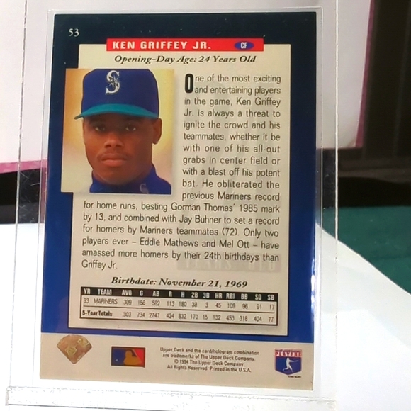 1994 Upper Deck Ken Griffey Jr. #53 Baseball Card - Picture 8 of 8